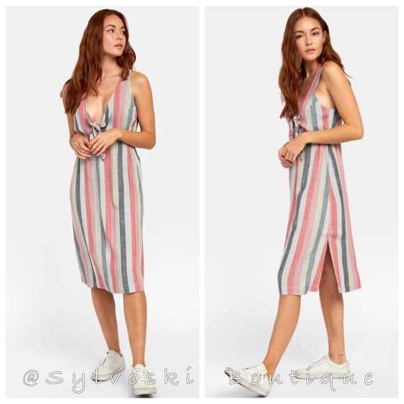 🔥RVCA FLOSSIE STRIPED MIDI DRESS NWT - Picture 3 of 7